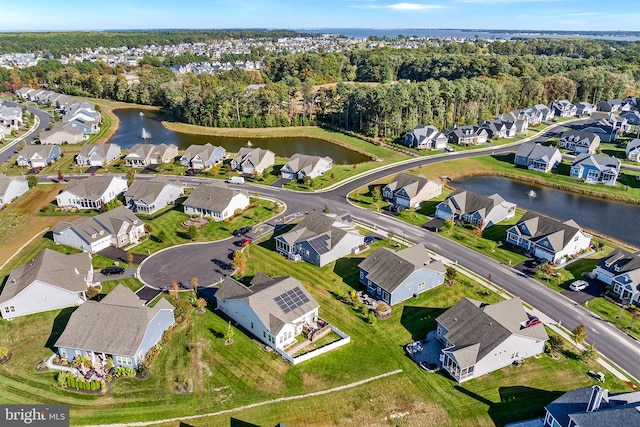 bird's eye view featuring a water view