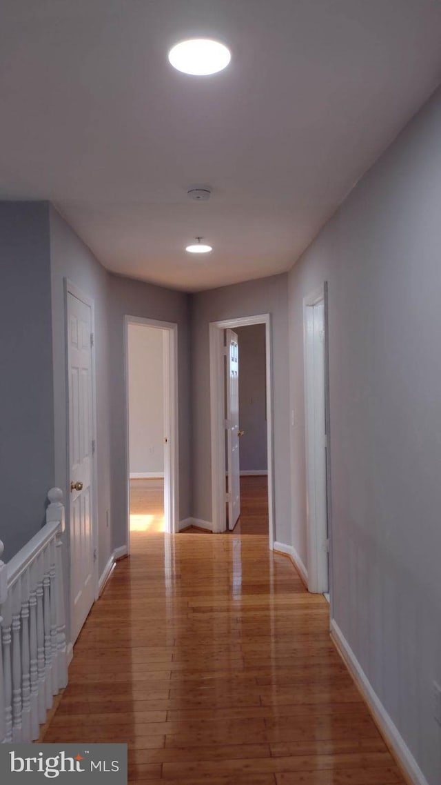 corridor with wood-type flooring