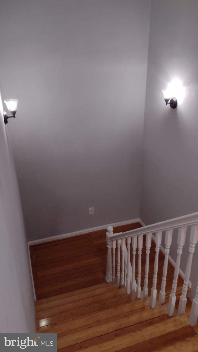 staircase with wood-type flooring