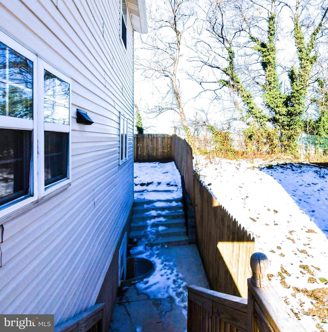 view of snow covered exterior