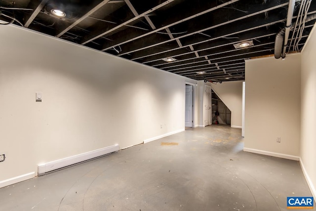 basement with a baseboard radiator