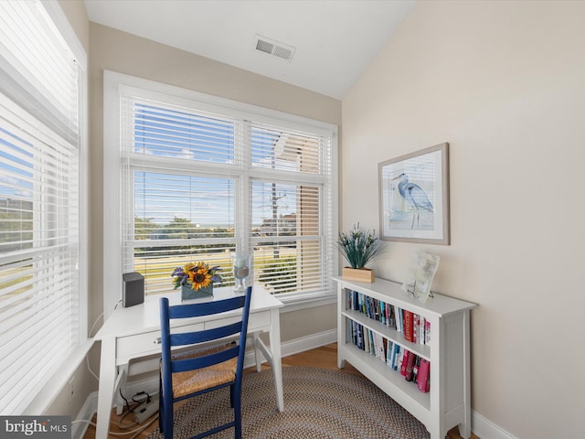 office featuring vaulted ceiling