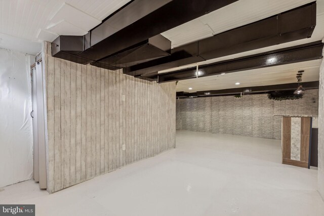 basement with wooden walls