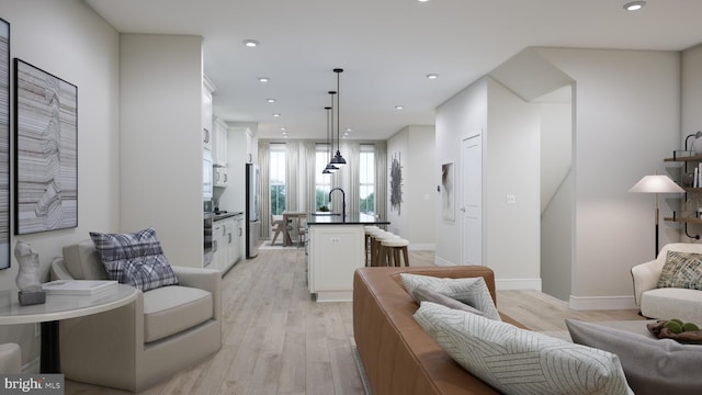 living room featuring light wood-type flooring