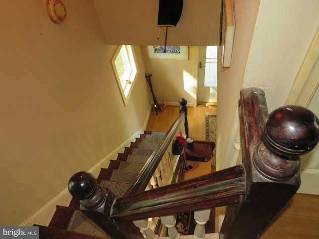 staircase featuring hardwood / wood-style flooring