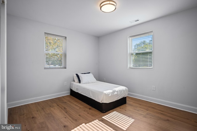 bedroom featuring multiple windows and wood-type flooring