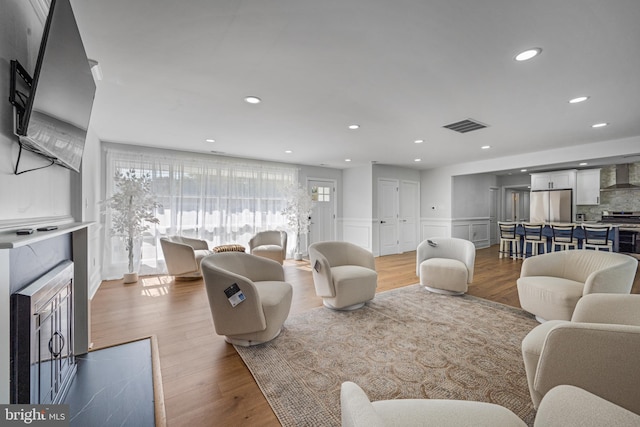 living room featuring light wood-type flooring