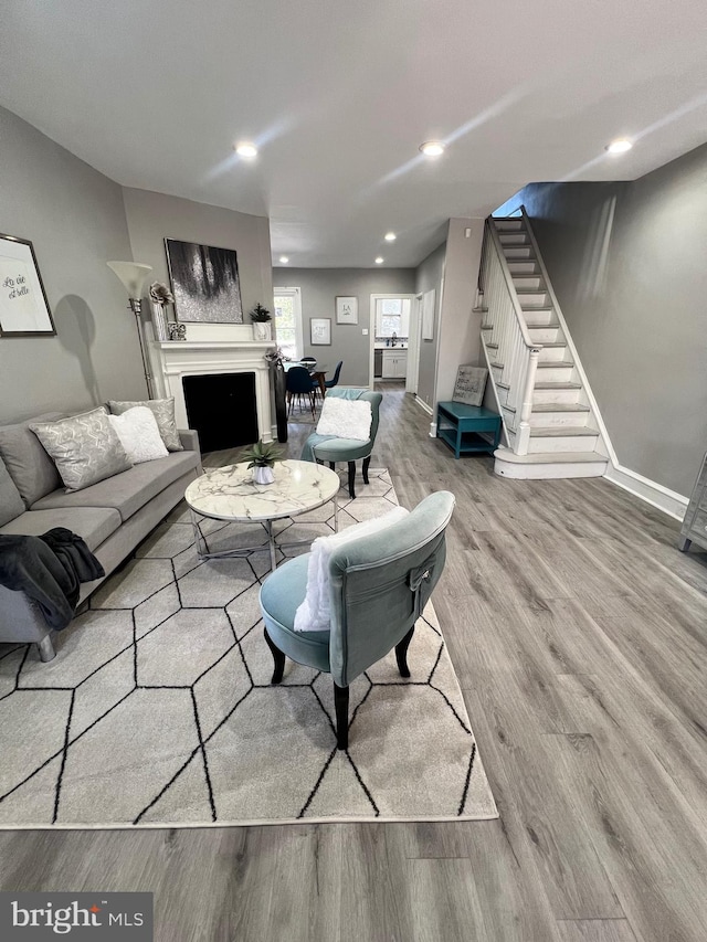 living room with hardwood / wood-style flooring