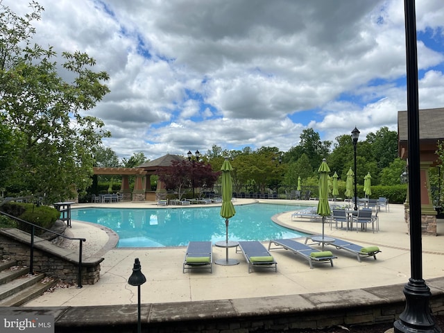 view of swimming pool with a patio