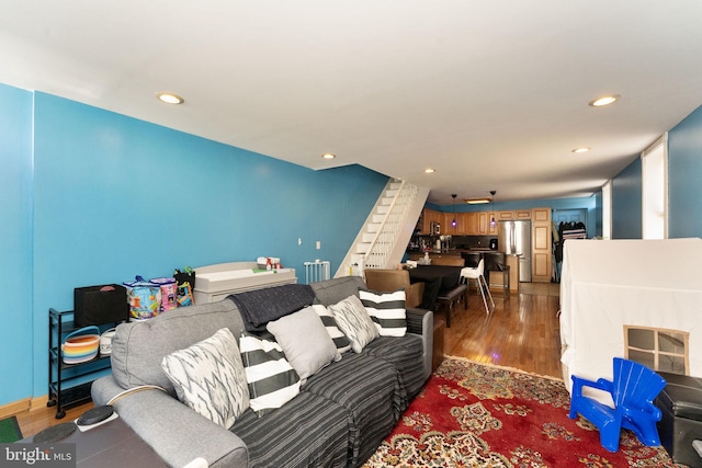 living room with dark wood-type flooring