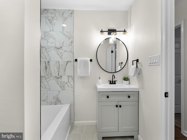 bathroom with vanity and separate shower and tub