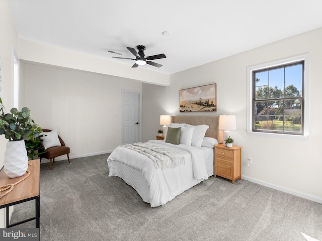 bedroom with carpet and ceiling fan