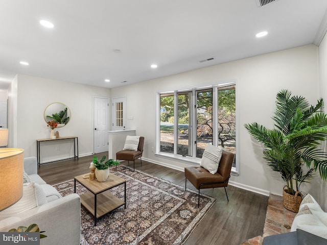 living room featuring dark hardwood / wood-style flooring