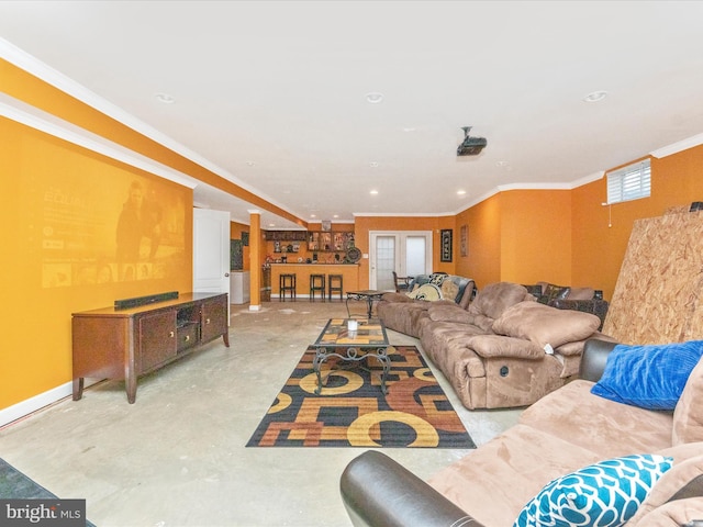 living room featuring ornamental molding