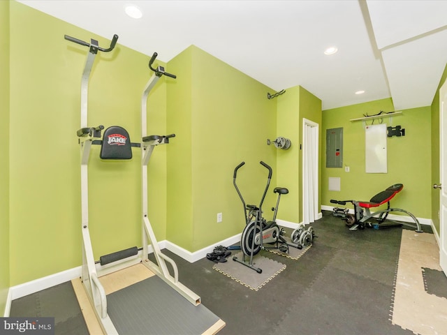 workout area with electric panel