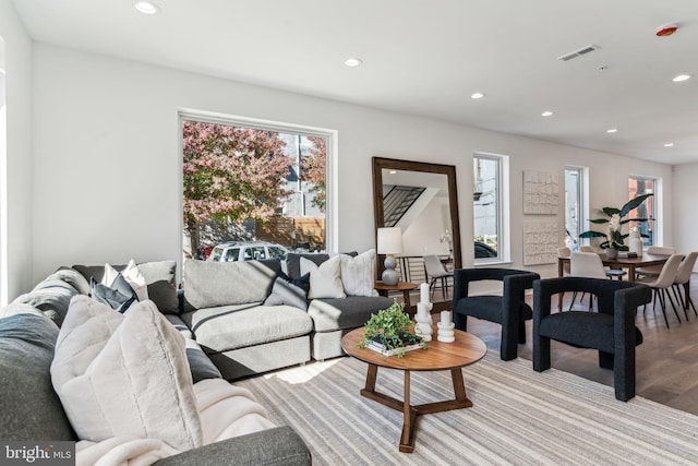 living room featuring light wood-type flooring