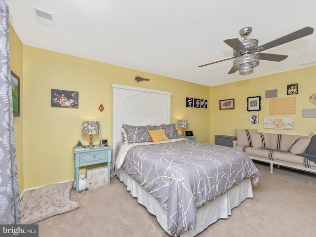 bedroom with carpet flooring and ceiling fan