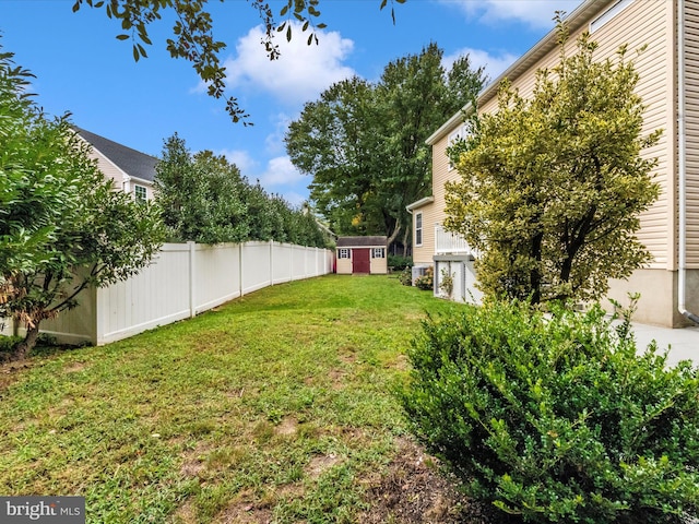 view of yard featuring a shed