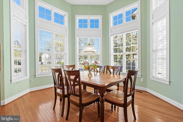 dining area with light hardwood / wood-style flooring and a wealth of natural light