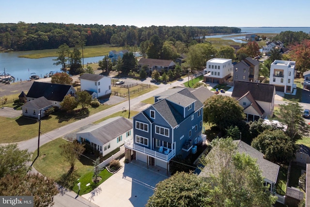 aerial view with a water view