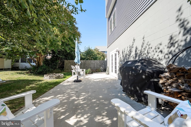 view of patio / terrace featuring a grill