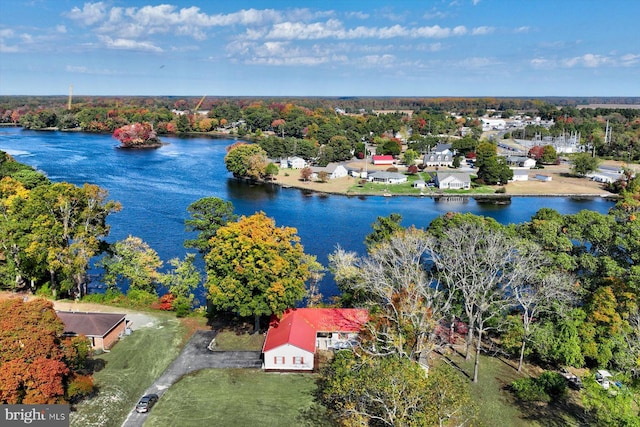 aerial view featuring a water view