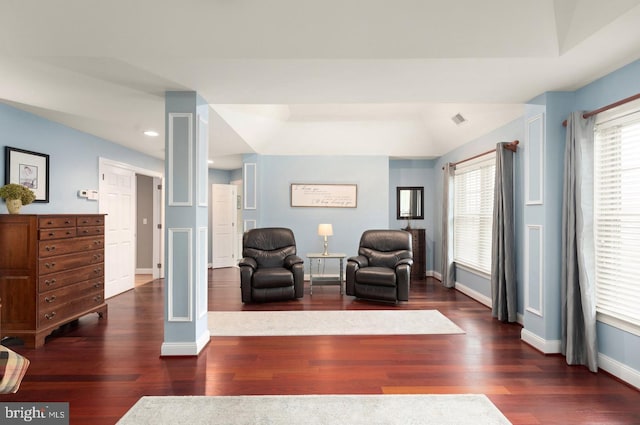 living area featuring dark wood-type flooring