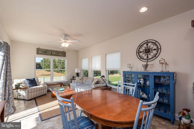 dining area with ceiling fan