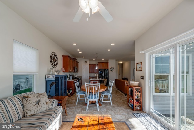 living room with ceiling fan