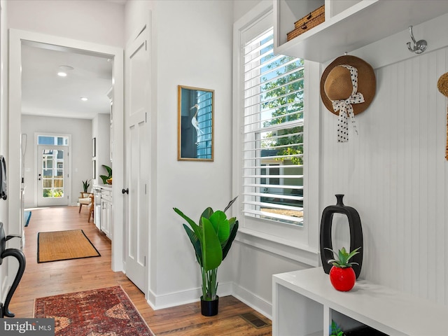 mudroom with light wood-type flooring