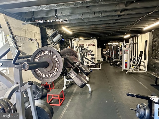 exercise room with electric water heater