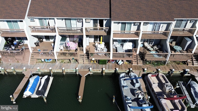 exterior space with a water view