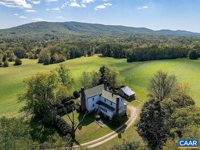 drone / aerial view featuring a mountain view