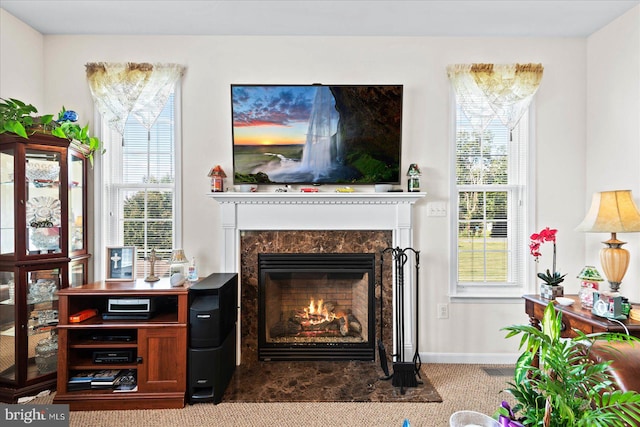 living area with carpet flooring