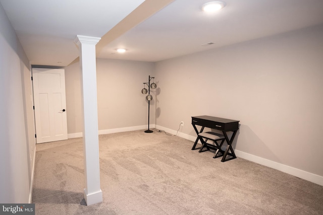 basement with carpet