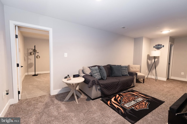 living room featuring light colored carpet