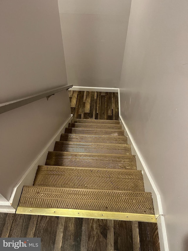 staircase with wood-type flooring