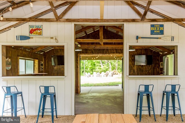 exterior space featuring freestanding refrigerator