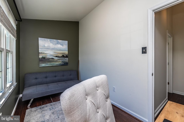 living area with dark hardwood / wood-style floors