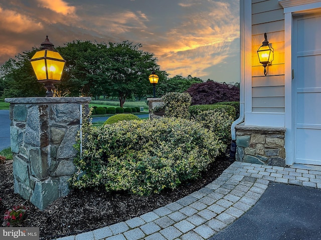 view of yard at dusk