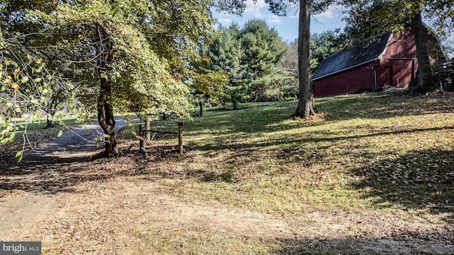 view of yard with an outbuilding