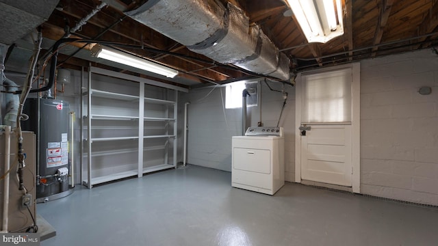 basement with washer / clothes dryer and gas water heater