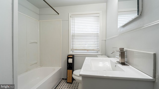 full bathroom featuring vanity, toilet, and tub / shower combination