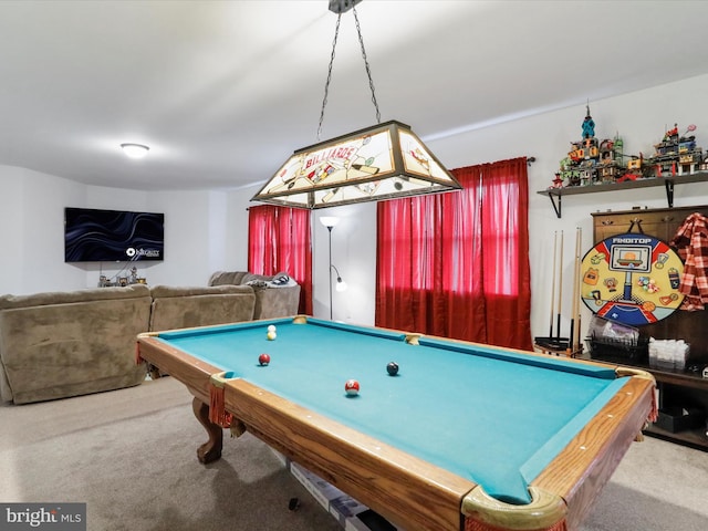 game room featuring pool table and carpet floors