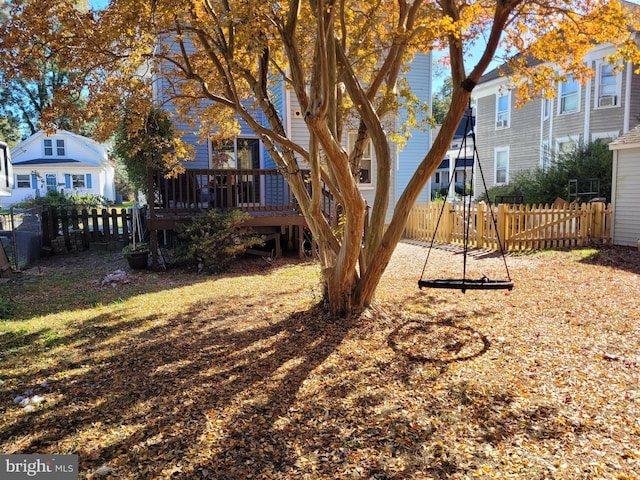 view of yard featuring a wooden deck