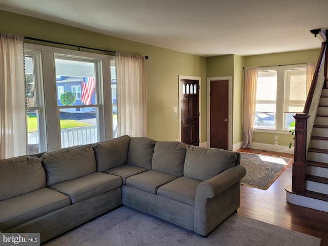 living room featuring hardwood / wood-style flooring and plenty of natural light