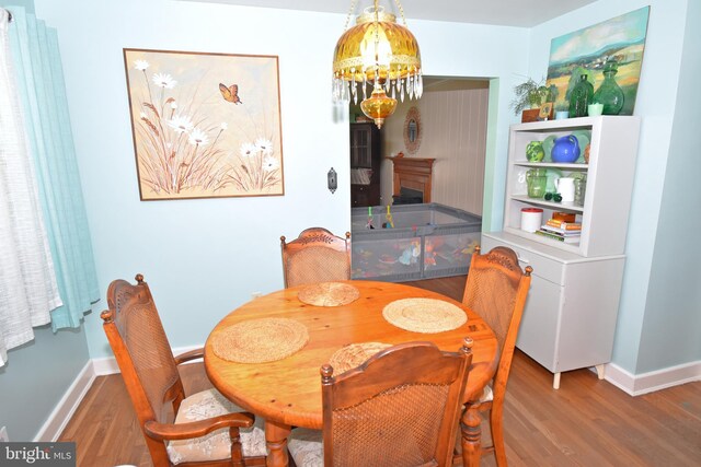 dining area with hardwood / wood-style floors