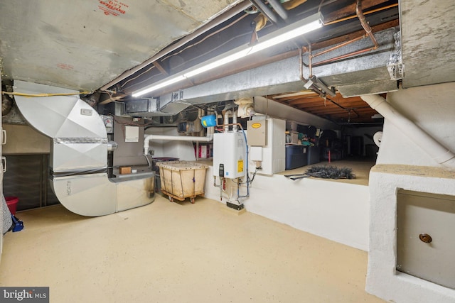 basement with tankless water heater