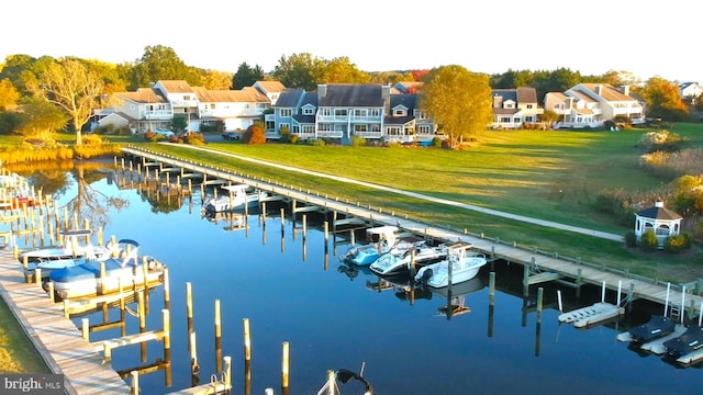 view of water feature with a dock