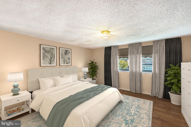 bedroom featuring a textured ceiling and hardwood / wood-style flooring